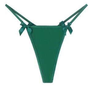 Green Satin Bow Side Thong